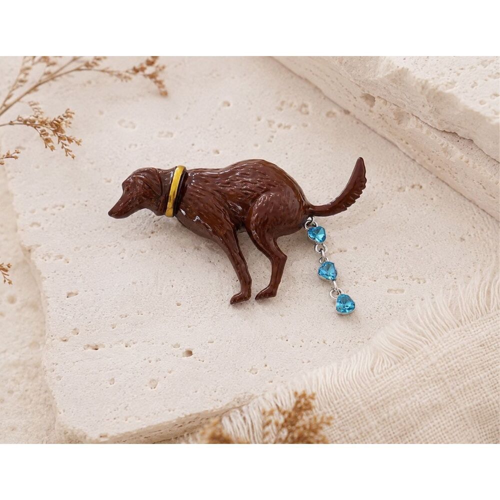 Whimsical Blue Crystal Greyhound Brooch NWOT